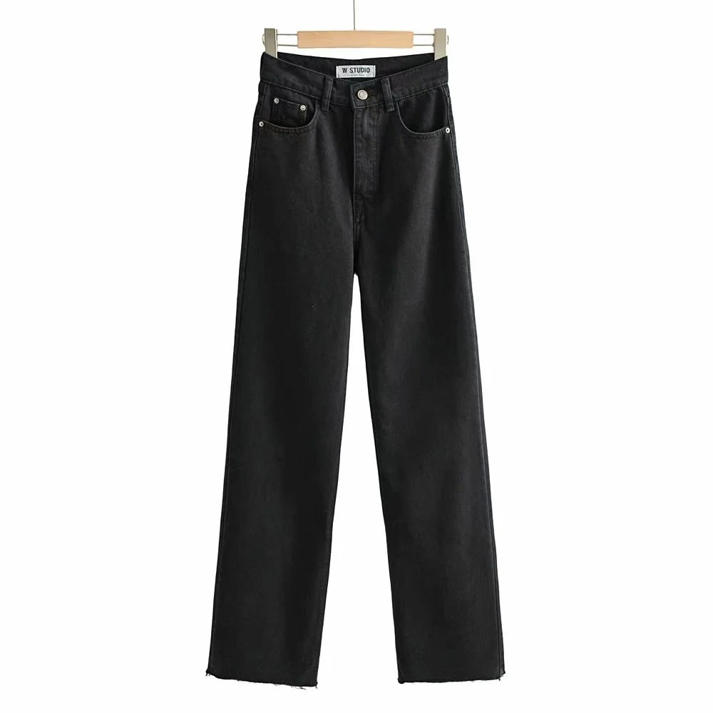 New Women's Raw Hem High Waist Denim Trousers