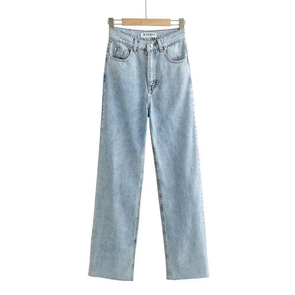 New Women's Raw Hem High Waist Denim Trousers