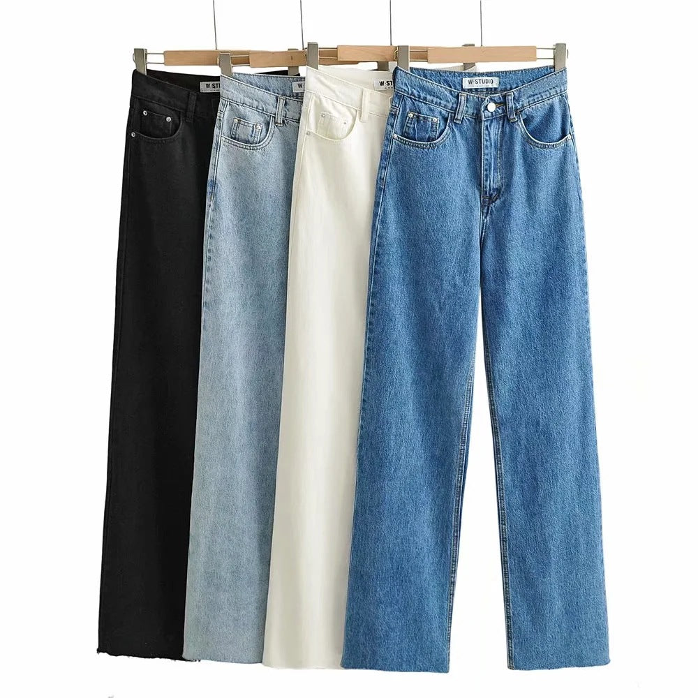 New Women's Raw Hem High Waist Denim Trousers