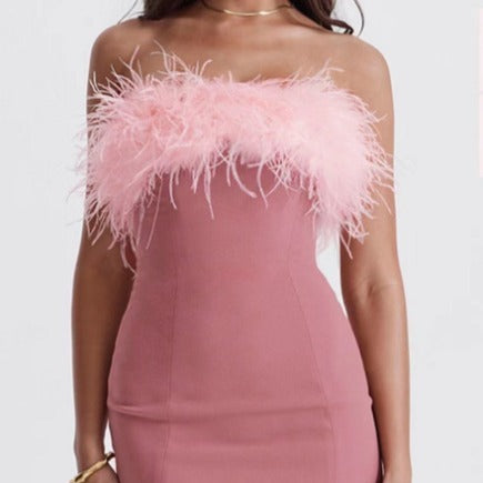 Off-shoulder Evening Dress Feather Socialite Dress