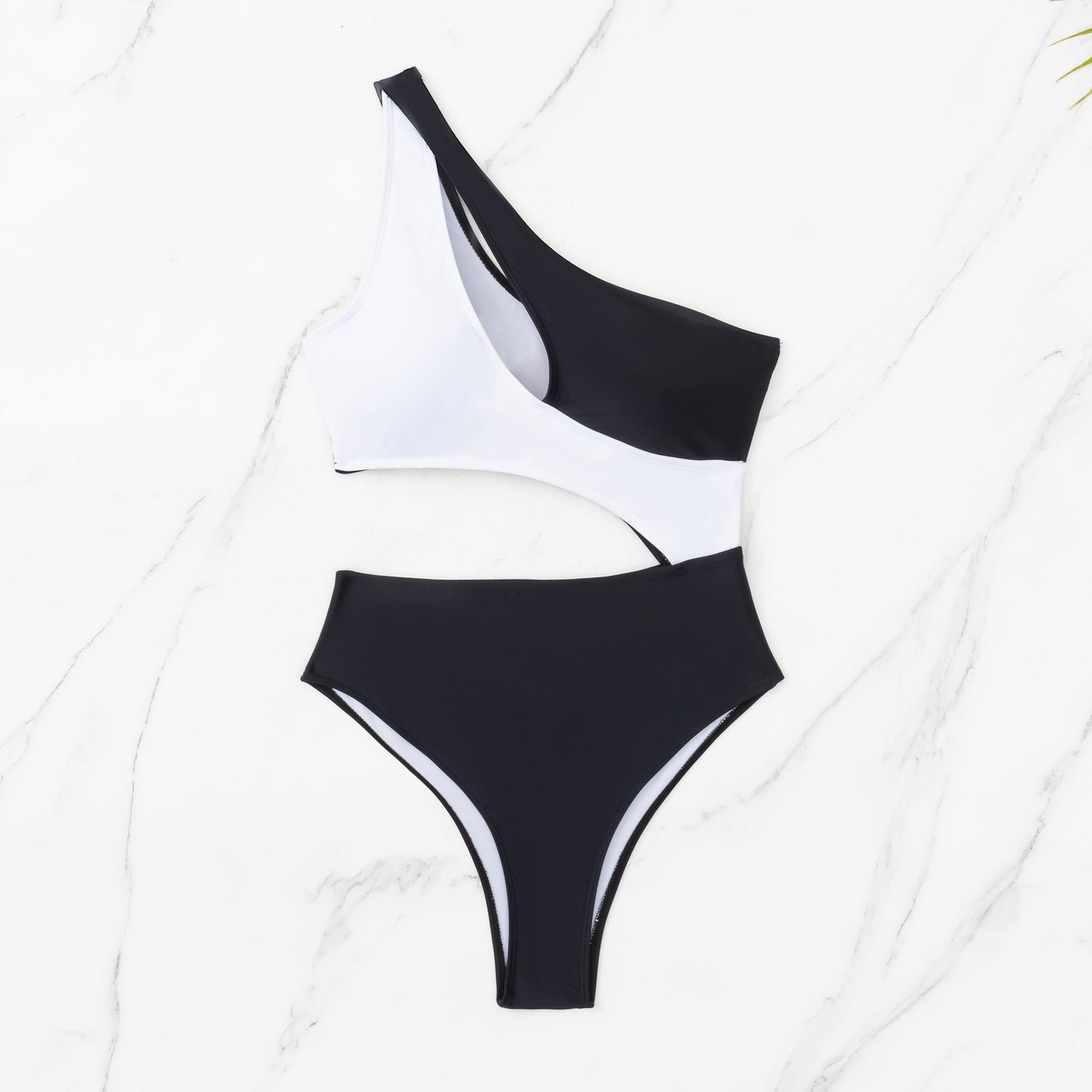 Black And White Stitching Contrast Color Hollow Swimsuit