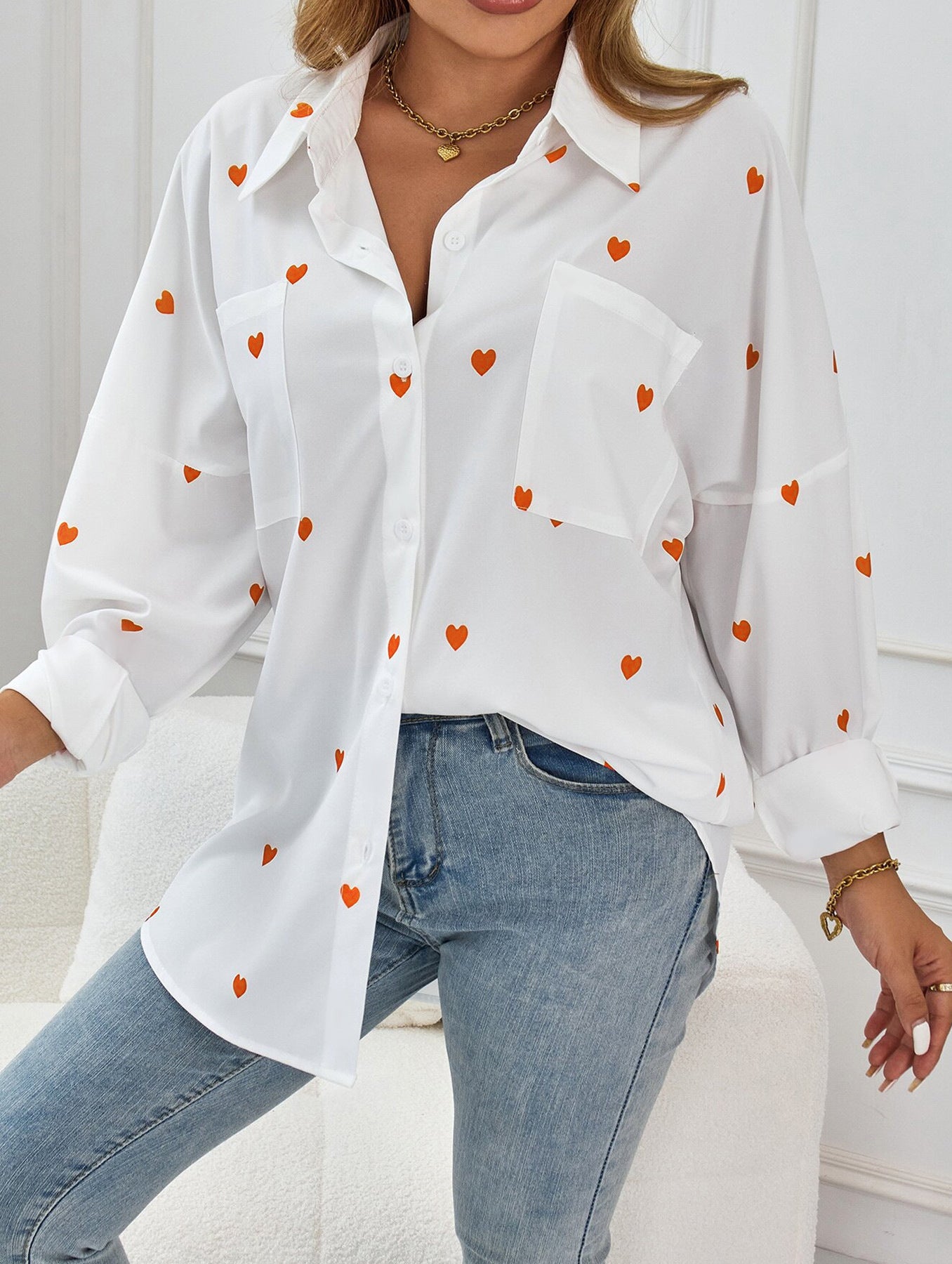 Outside Women's Casual Printed Love Loose Shirt