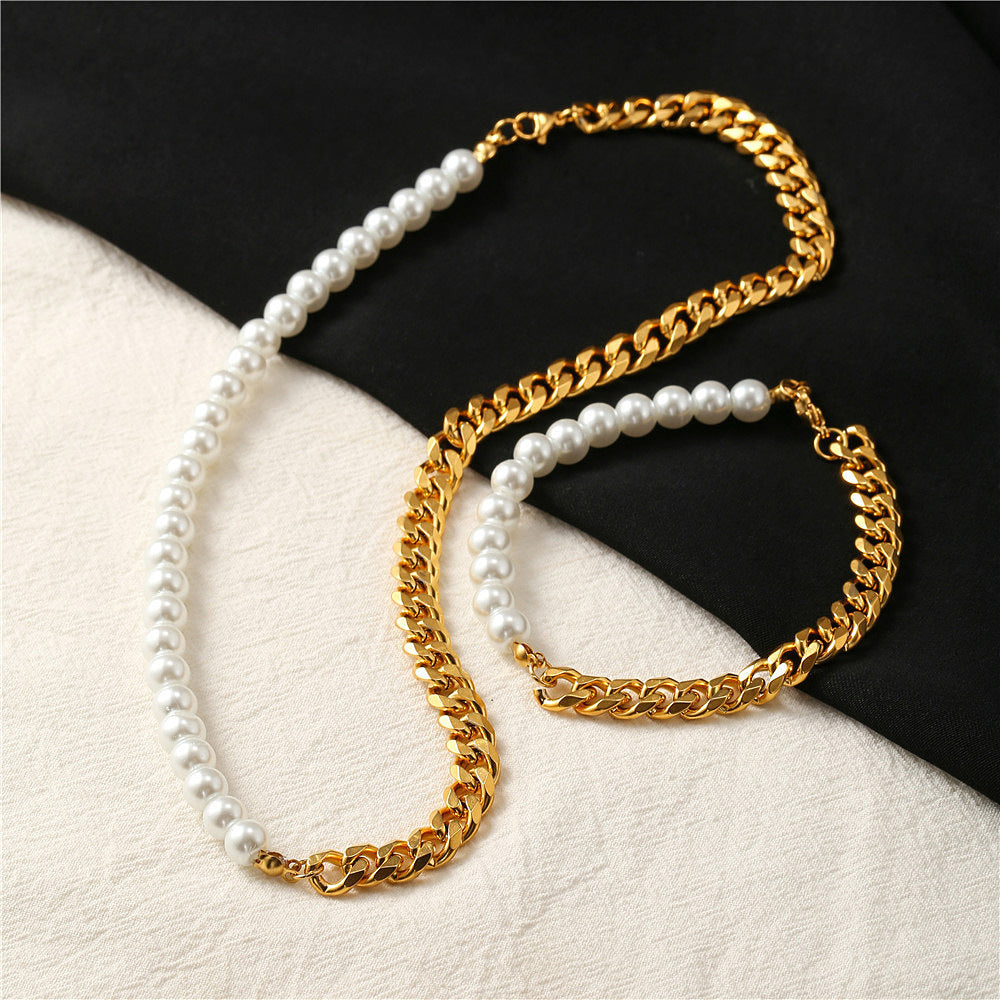 Cool Fashion Ins Minority Simple Men And Women Couple European And American Chain Pearl Bracelet