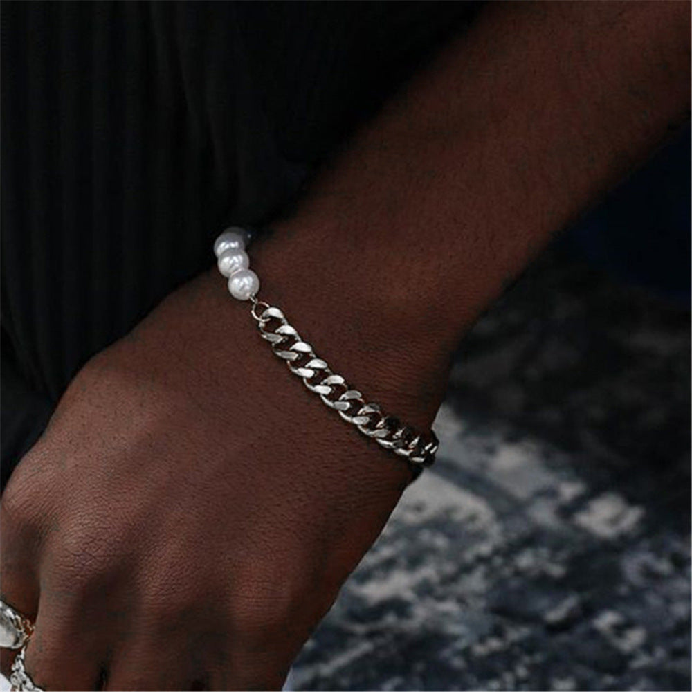 Cool Fashion Ins Minority Simple Men And Women Couple European And American Chain Pearl Bracelet